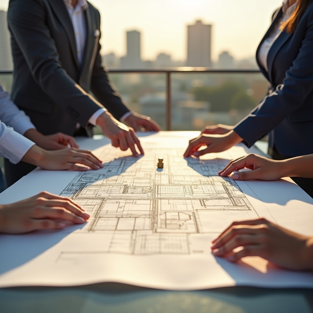 Visual diagram showing how multiple contributors collectively finance a real estate construction project in Argentina